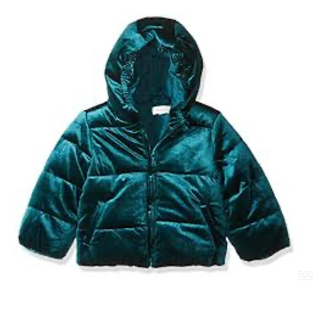 NWT Gymboree Kids 18-24 M Velour Puffer Bubble Hooded Coat Emerald Green *Washed